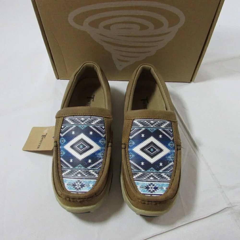 Twister M&F Western Youth Kid's Casual Aztec Moccasin Shoe - Navy/Tan